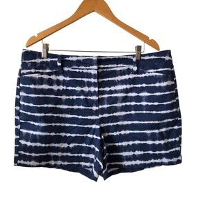 Lands End Womens US 16 Mid Rise Tie-Dye Blue White Cotton Blend Shorts NEW